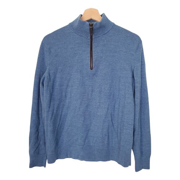 UNTUCKit Belguardo Merino Wool Quarter Zip Sweater Blue Suede Placket Medium - Picture 1 of 11